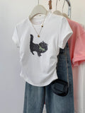 Pure Cotton Gray Shoulder Short-Sleeved T-Shirt Women's Summer 2025 New Small Slim Slimming Blouse