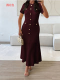 Dili Simple Elegant Style Button Short Sleeve Dress Dress Women's 2025 Autumn And Winter