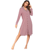 Women's Homewear Pajamas Long Sleeve Striped Printed Clam Jacket Shirts Home Dresses Women
