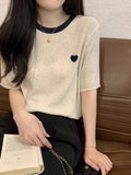 Cinque Is A Beautiful Summer French Loose Love Love Niche Design Ice Silk Thin Knitted Short-Sleeved T-Shirt Girl