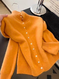 This Year's New 2025 Fall Loose Fat MM Orange Stand-Up Knitted Cardigan Women's Long-Sleeved High-End Soft-Sleeved Sweater