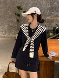 Tibetan Blue Design Sense Retro Splicing Long-Sleeved Shawl Women 2026 Autumn New With Striped Shawl Set