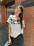 Korean Pure Desire To Write A Shoulder-Slanted Letter Printed Short-Sleeved T-Shirt For Women's Summer New Loose Thin Blouse