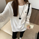 White Round Collar Long-Sleeved T-Shirt Autumn Jacket With A T-Shirt Lazy Slacken Sense Foundation Long-Term Top Lady