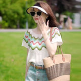 This Year's Popular Beautiful Summer Dress With Denim Skirt Knitted Top Fashion Small Striped Short-Sleeved T-Shirt Girl
