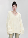 Milk Fufu White Marinade V Collared Sweater Women In Autumn And Winter Soft Languided Knitted