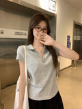 Spice Girls Polo Collar Shoulder Short-Sleeved T-Shirt 2026 Summer New Slim Solid Color Short Top