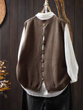 Back Button Cotton Knitted Vest Vest Women Loose Large Version Of Meat Spring Leisure Sleeveless Stacked Shoulders