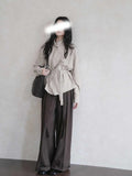 Spring New Commute Loose Striped With High-Necked Shirt Relaxation Wearing Top Dress Woman