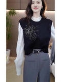 Nail Bead Heavy Industry Design Sense Collar Outside Wearing Vest Folding On The Shoulder Wearing Knitted Vest Casually And Comfortable