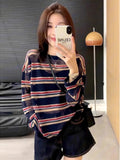 Clamming Striped Long-Sleeved Knitwear 2025 Summer New Gymp Hoodie Loose Round-Neck Sunscreen Shirt Top