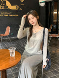 Pure Lust Wind Thin Slim Long-Sleeved T-Shirt Early Autumn Fashion Tying With Large Neckline Close Thin Inside Cloth
