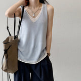 Ladies Tiansi Linen Hit Two Vest Women's Summer New V-Neck Fashion Shoulder Shirt