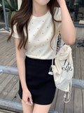 Round Neck Wave Point Short-Sleeved Knitted T-Shirt Girl New Summer Shoulder High-End Small Incense Half-Sleeved Top 2025 Explosion