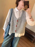Soft Glutinous Sweet Love Buckle U Collar Knitted Vest Cardigan Women Loose Short Small Spring And Autumn Winter Folding Vest