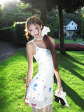 Blanage Printing Fake Two White Sling Dress Women Summer Waists Thin Small Hot Girl Short Skirt