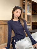 White Lotus Edge Irregular Hem Long-Sleeved T-Shirt Women 2026 Autumn Design Strap Folding Top