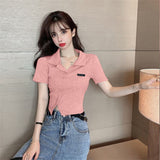 Small Fragrant POLO Shirt Women's Summer Short-Sleeved T-Shirt Ins Tide Design Feel Chic Irregular Short Top