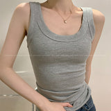 Threaded Sling Vest Women's Summer 2026 Spring And Autumn New Sleeveless Slimming Lascrewed Labskin Top