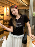 White Hem Splicing Lace Lace Short-Sleeved Woman 2026 Summer Body Repair Shoulder Design Sense Niche T-Shirt Top