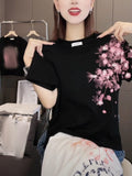 Large-Size Ocean Gas Print Round-Neck Short-Sleeved T-Shirts For Women's Summer Micro-Fat MM Slim Slimming Fashion Casual Blouse