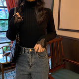 Lace Lace Knitted Sweater Women's Autumn And Winter 2025 New Small Fragrant Wind Stacked Half-High Collar Bottom Top