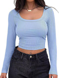 2025 Thread Pit Strip Repair Short Long-Sleeved Square Collar T-Shirt Girl With Hot Girl Casual