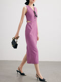 Spring And Summer Dress Gao-Class Temperament Elegant Dress Purple Sleummer Vest Vest Dress Dress Woman