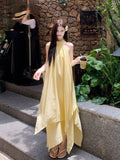 Irregular Yellow Hanging Neck Sling Dress Female Sambamine Beauty Yunnan Tourist Seaside Beach Dress