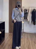Fake Two Stripes Spliced Knitted Long-Sleeved Shirt Women's Spring And Autumn New Leisure College Style Stacking Cloth