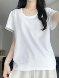 Short-Sleeved Women's Summer 2025 New Pink Shoulder T-Shirt Korean Loose Simple Leisure Thin U Collar Top