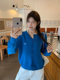 Early Autumn Collar Single Buckle Embroidered Long-Sleeved Knitted Cardigan Sweater Loose Lazy Coat Woman