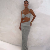 Spring/Summer 2025 New Slimming Half-Body Bust Dress Solid Color Sexy Suspension Dress Set