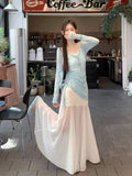 Pure Wind To Close The Waist Thin Sweet Net Yarn Shredded Flowers Hanging Dress Hooded Folded Two Sets Of Women Summer