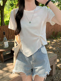Pure Cotton Shoulder Irregular Folding Short T-Shirt Girls Summer Slim Thin Short Sleeve Design Sympatho Jacket Tide