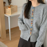 Autumn And Winter Buckle Knitted Shirt Jacket Women's Spring And Autumn 2025 New Loose Sweater Gray Early Autumn Women's Top