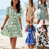 Dili Dress 2025 Spring And Summer Temperament Elegant Geometric Print Short Sleeve Skirt