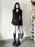 French Babes V Tie With Black Dress Female Waist Repair Temperament High-End Ass Skirt Autumn