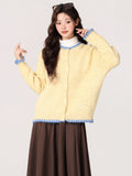 Yellow Round Collar Knitted Long Sleeve Autumn And Winter Thicken 2026 New Soft Sweater Cardigan Jacket Women's Button Top