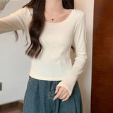 White Shoulder Repair Long-Sleeved T-Shirt Girl Early Autumn New Ocean With Small Short Bottom Top