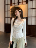 Korean Solid Color Collar One-Word Collar Shoulder Long-Sleeved T-Shirt Women's 2026 New Early Autumn Super Good-Looking Lace Top