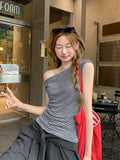Korean Unique Beautiful Collared Shoulder Striped Short-Sleeved T-Shirt Girl's New Early Summer Wear Super Beautiful Top