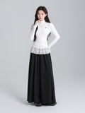 White Half-High Collar Lace Hem Bow Grinding Hair Plus Long-Sleeved T-Shirt In Autumn And Winter Shirt