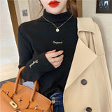 Dehing Plus Velvet Thick Long-Sleeved Women 2026 Autumn And Winter New Ocean White Half-High Collar Inside The Bottom Shirt Top