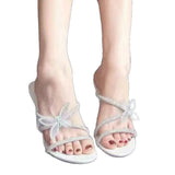 French Gentle Beautiful Bow Slippers Women Summer New Round High-Heeled Shoes Fairy Style Dress Flip-Flop