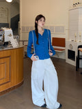 Early Autumn Collar Single Buckle Embroidered Long-Sleeved Knitted Cardigan Sweater Loose Lazy Coat Woman