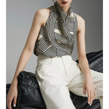 Spring And Summer New Printing Roman Line Twill Printing Hanging Neck Sexy Sling Vest Women