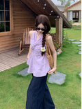 Design Sense Tucked Solid Color Sleeveless Hanging Neck Sling Vest Women Summer Seaside Waist Unique Temperament Outside The Coat
