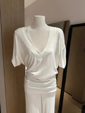 Summer Lazy Wind Loose V-Neck Blouse 2025 New Short-Sleeved T-Shirt Women's Bat Sleeve Shirt Ins