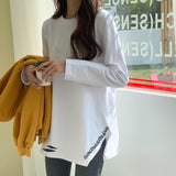 Pure Cotton Long-Sleeved T-Shirts In The Long Spring And Autumn Coat Wearing A Bottom Shirt White Open Fork Loose Large Code